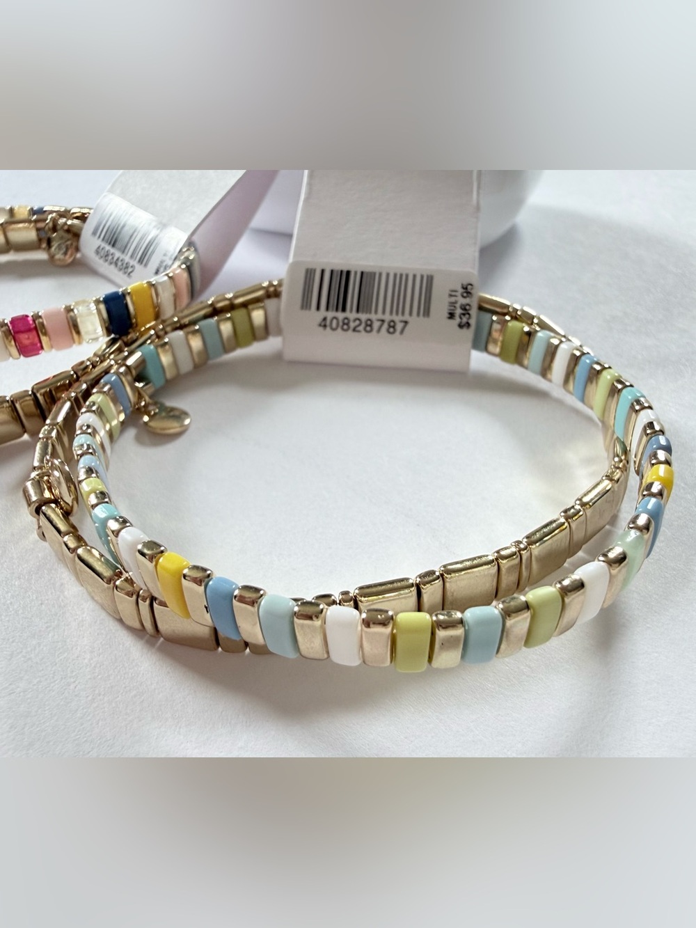 LOFT NWT Set of 2 Colorful Beaded Stretch Bracelets | Gold Tone Stackable - Picture 5 of 6